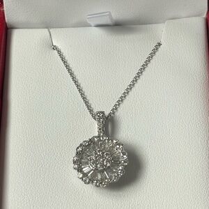 1.25 CT Diamond Flower Necklace Pendant 14K White Gold
